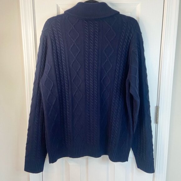 Peter Millar Fisherman’s Cable Shawl Collar CardiganNavy Cashmere Wool Yak Sz L - Picture 2 of 11